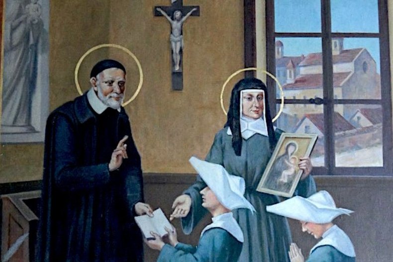 Vincent de Paul et Louise de Marillac envoient à Sedan les deux premières Filles de la Charité. Tableau de la chapelle de l’Hôpital de Sedan. / © CC BY-SA 4.0, G. de Garitan.