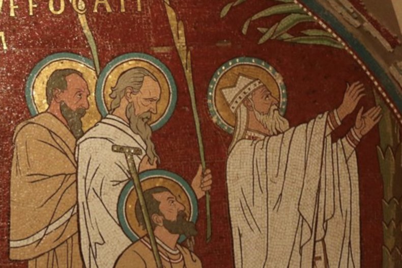 Détail d'une mosaïque représentant les martyrs de Lyon, parmi lesquels Sanctus, Couvent des visitandines Antiquaille, Crypte St Pothin. / © CC0, Wikimedia