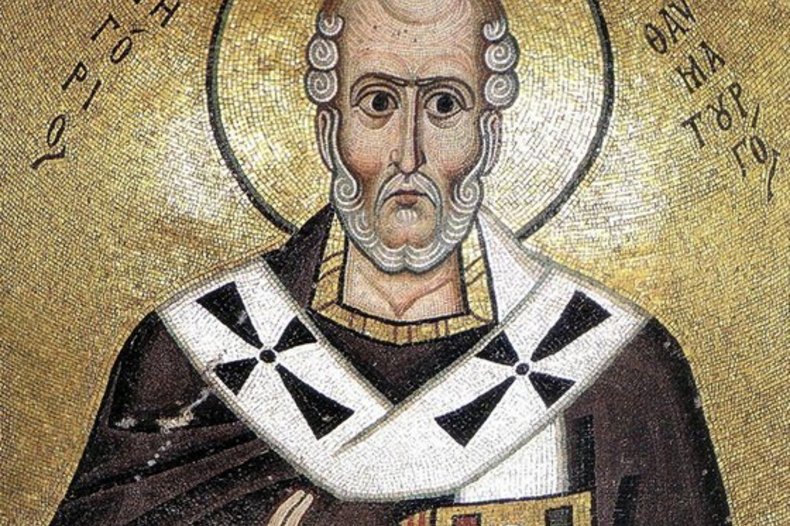 Saint Grégoire le thaumaturge, mosaïque de l’église du monastère bysantin Saint-Luc en Béotie (Grèce). / © CC0 Wikimédia
